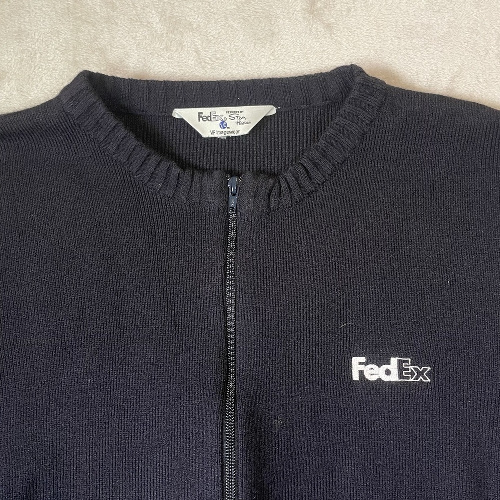 Fedex Sweater Sweatshirt Mens M Employee Knit Blue Full Zip Long Sleeve - Picture 4 of 9